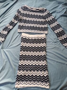 Happily Grey Navy and White Chevron Knit Set